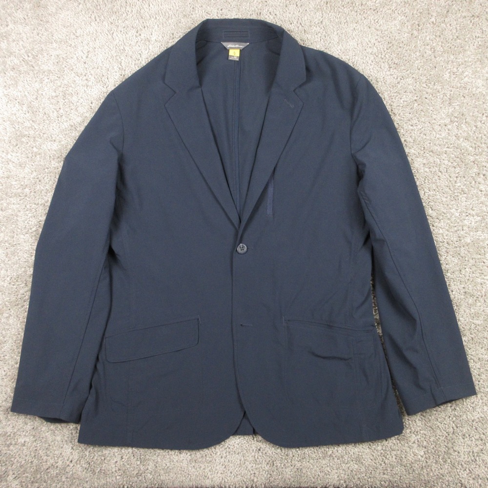 Eddie Bauer Jacket Mens 42 R Navy Blue Performance Blazer Suit Stretch Zip